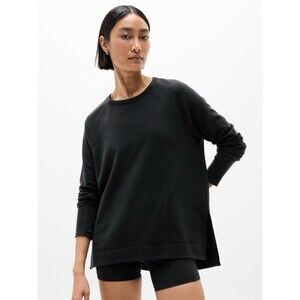 Athleta Coaster Luxe Recover Sweatshirt Womens XS Black Yoga Athleisure Crewneck